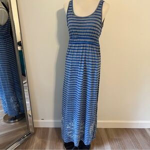 Prana Gray Blue Striped Tie-Dye Maxi Dress Size Large